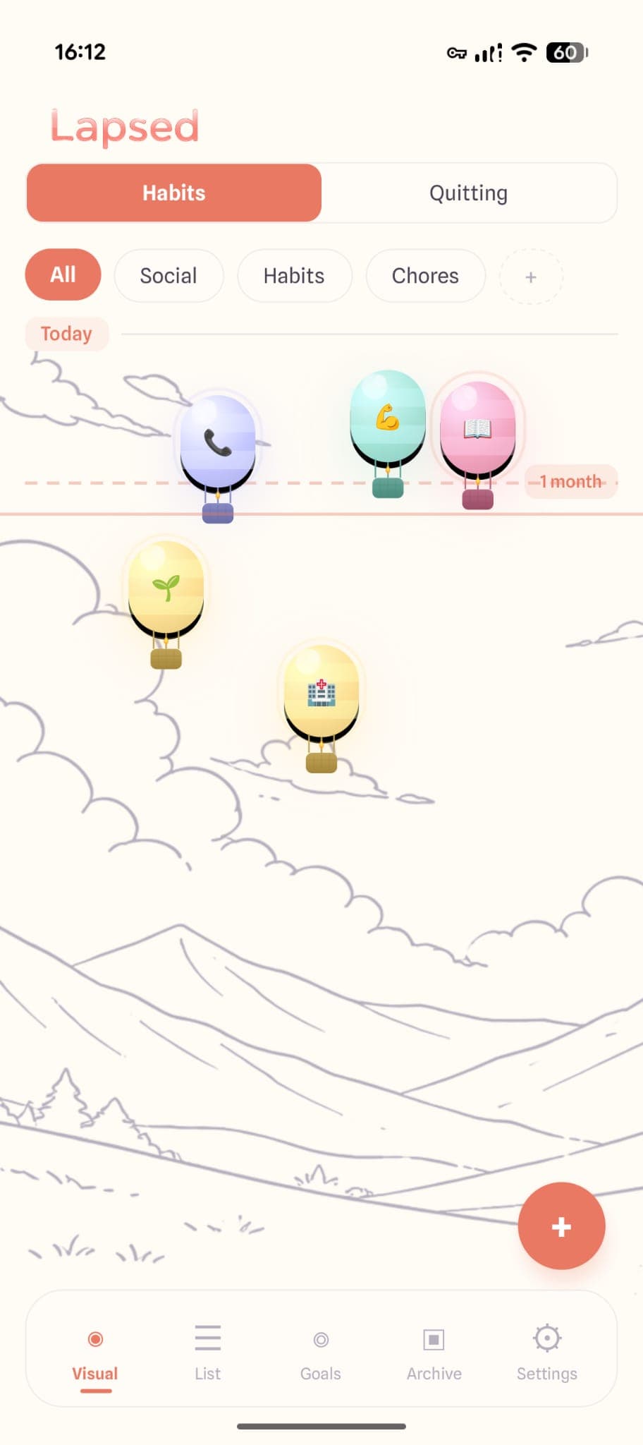 Lapsed hot air balloon visual style showing a beautiful canvas of tracked items