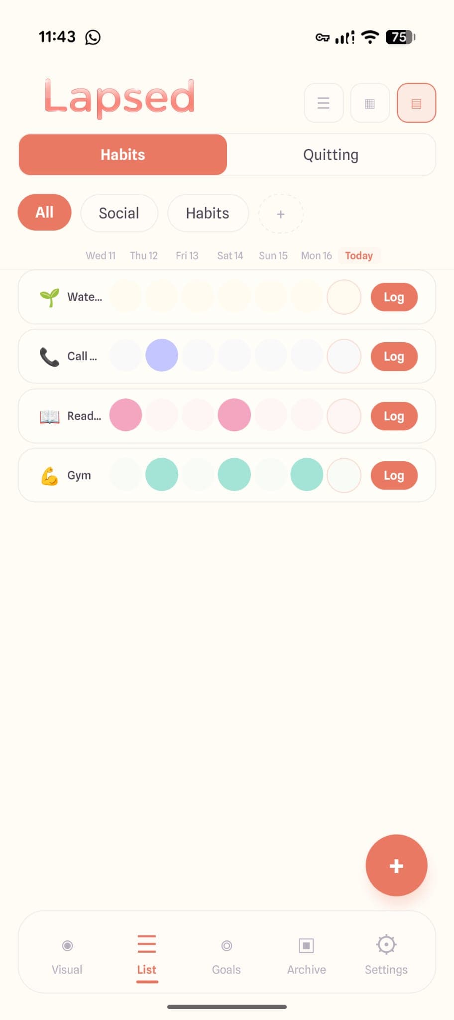 Lapsed compact list view showing multiple tracked items in a dense layout